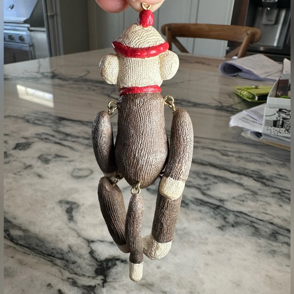 Vintage sock monkey jointed Christmas ornament